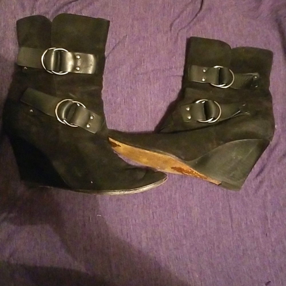Givenchy Wedge Ankle Boots w/Straps Suede Leather